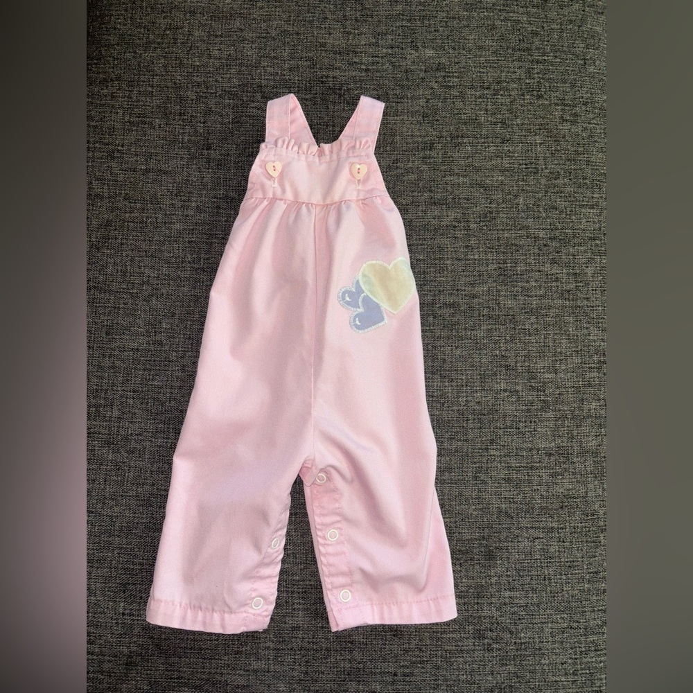 Vintage Pink Heart-Embellished Kids Overalls